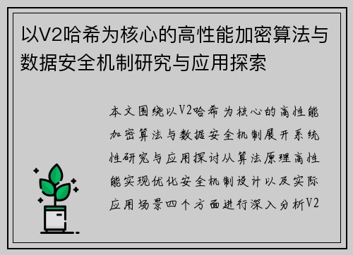 以V2哈希为核心的高性能加密算法与数据安全机制研究与应用探索
